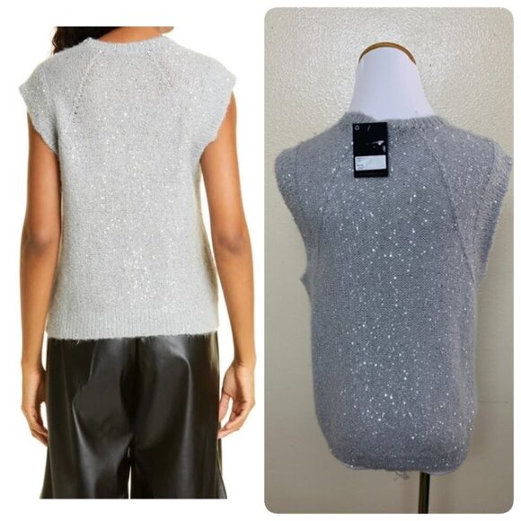 ATM Womens Sequin Crew Neck Knit Sweater Vest SMALL Gray Fog Alpaca Wool Blend - Picture 2 of 10